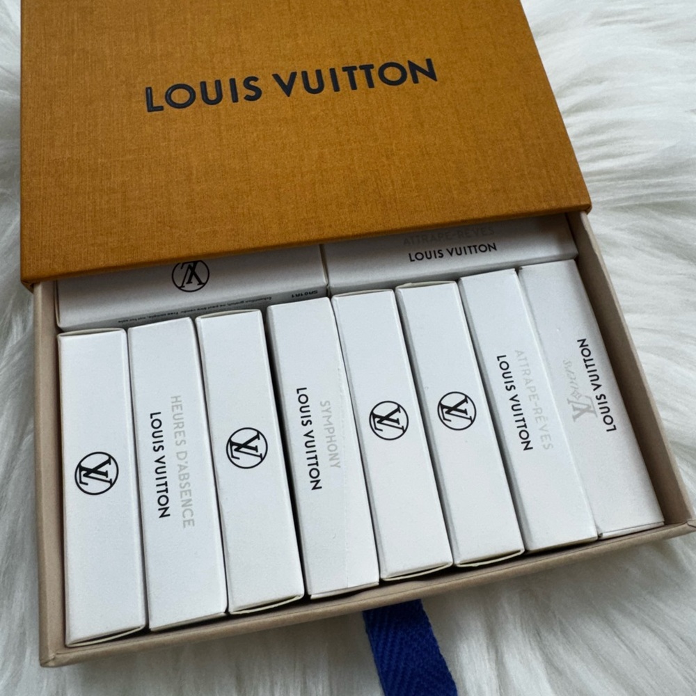 Louis Vuitton boxes, ribbon and perfume samples